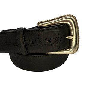 Resistol Unisex Black Leather Belt sz 50 Western Style Fits 47–51" Silver Buckle